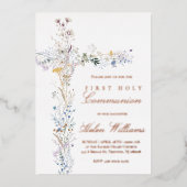 First Holy Communion floral cross 箔招待状 (正面)