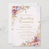 First Holy Communion Floral Orchids Invitation 招待状 (正面)