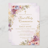 First Holy Communion Floral Orchids Invitation 招待状 (正面/裏面)