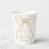 First Holy Communion Gold Cross Ivory Bow 紙コップ (裏面)