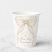 First Holy Communion Gold Cross Ivory Bow 紙コップ (正面)