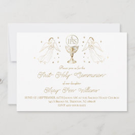 First Holy Communion golden angels Chalice Host 招待状
