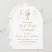 First Holy Communion golden angels Invitation 招待状 (正面/裏面)