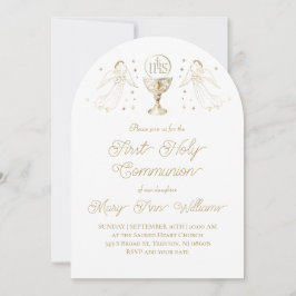 First Holy Communion golden angels Invitation 招待状