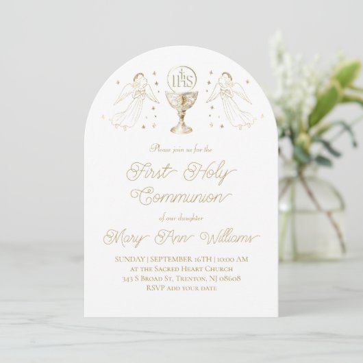 First Holy Communion golden angels Invitation 招待状 (スタンド正面)