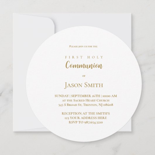 First Holy Communion golden circle green leaves 招待状 (裏面)