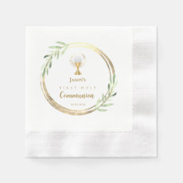 First Holy Communion golden circle green leaves 縁ありカクテルナプキン