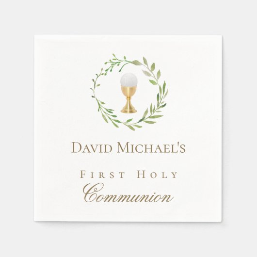 First Holy Communion green wreath  スタンダードカクテルナプキン (正面)