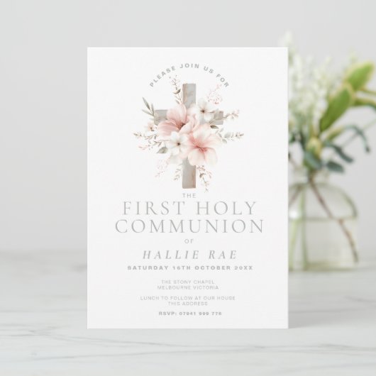 First Holy Communion Invitation, Floral Cross 招待状 (スタンド正面)