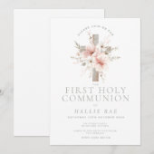 First Holy Communion Invitation, Floral Cross 招待状 (正面/裏面)
