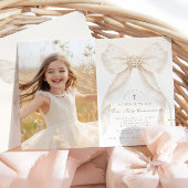 First Holy Communion Ivory Bow Pearls Photo 招待状