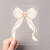 First Holy Communion Neutral Bow Pearls Gold アクリル招待状 (インサイチュ (ポータブル))