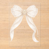 First Holy Communion Neutral Bow Pearls Gold アクリル招待状 (正面)
