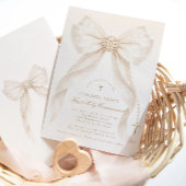 First Holy Communion Neutral Bow Pearls Gold 招待状