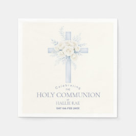 First Holy Communion Paper Napkins, Floral Cross スタンダードカクテルナプキン