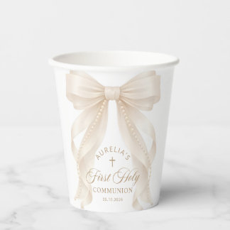 First Holy Communion Pearl Bow Paper Cups 紙コップ