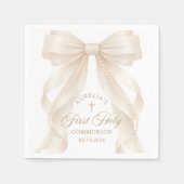 First Holy Communion Pearls Bow Napkins スタンダードカクテルナプキン (正面)