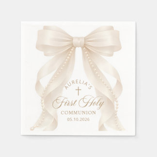 First Holy Communion Pearls Bow Napkins スタンダードカクテルナプキン