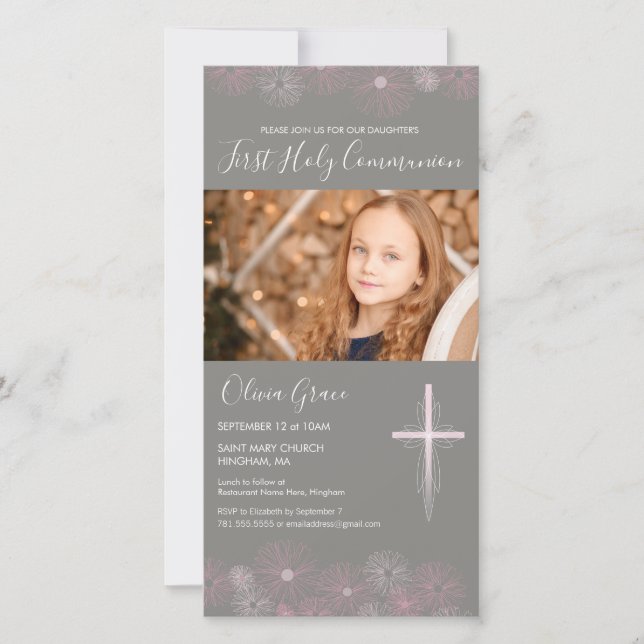 First Holy Communion Photo Card招待状- Girl (正面)