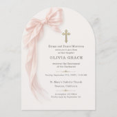 First Holy Communion Pink Bow Girl  招待状 (正面)