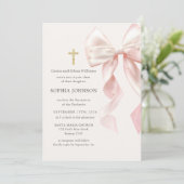 First Holy Communion Pink Bow Girl Invitation 招待状 (スタンド正面)