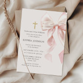 First Holy Communion Pink Bow Girl Invitation 招待状