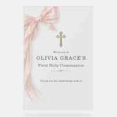 First Holy Communion Pink Bow Girl Welcome アクリルサイン (正面)
