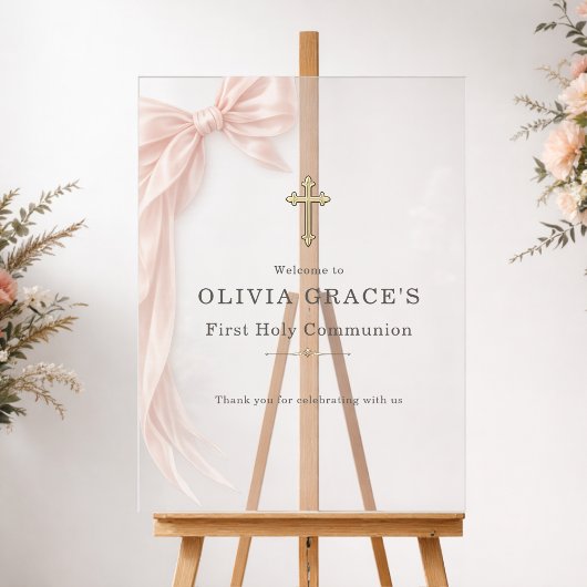 First Holy Communion Pink Bow Girl Welcome アクリルサイン