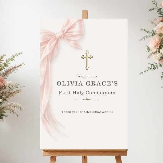 First Holy Communion Pink Bow Girl Welcome ポスター