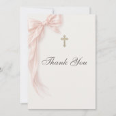 First Holy Communion Pink Coquette Bow Girl サンキューカード (正面)