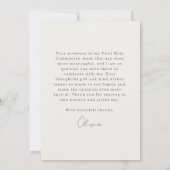 First Holy Communion Pink Coquette Bow Girl サンキューカード (裏面)