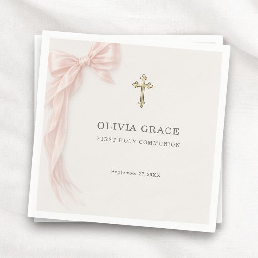 First Holy Communion Pink Coquette Bow Girl スタンダードカクテルナプキン