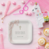 First Holy Communion Pink Coquette Bow Girl ペーパープレート (パーティー)