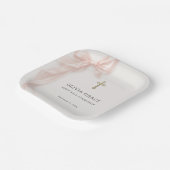 First Holy Communion Pink Coquette Bow Girl ペーパープレート (傾斜あり)