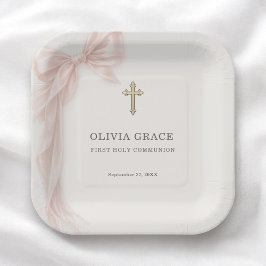 First Holy Communion Pink Coquette Bow Girl  ペーパープレート
