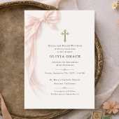 First Holy Communion Pink Coquette Bow Girl  招待状