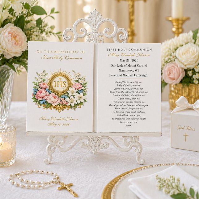 First Holy Communion Remembrance IHS Floral  (クリエイターアップロード済み)