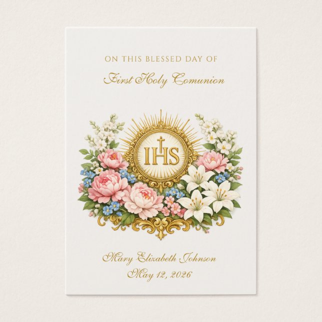 First Holy Communion Remembrance IHS Floral  (正面)