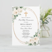 First Holy Communion White Rose Floral 招待状 (スタンド正面)