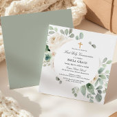 First Holy Communion White Rose Floral Square 招待状