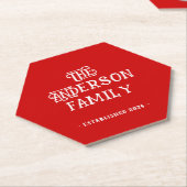 First Home Housewarming Typography Year Red White  ペーパーコースター (アングル)