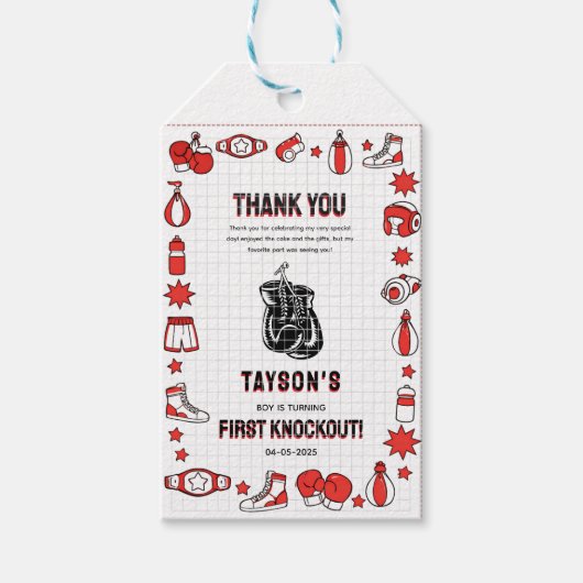 First Knockout Boxing 1st Birthday – Fun Kids ギフトタグ (正面)