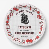 First Knockout Boxing 1st Birthday – Fun Kids  ペーパープレート (正面)