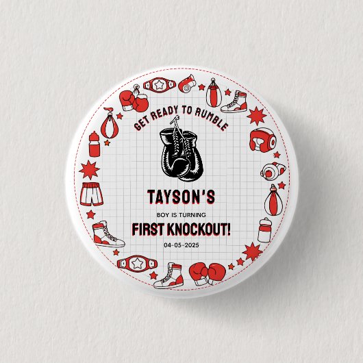 First Knockout Boxing 1st Birthday – Fun Kids  缶バッジ (正面)