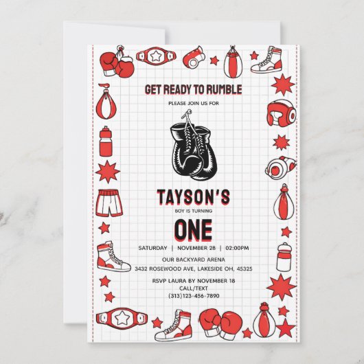 First Knockout Boxing 1st Birthday – Fun Kids Part 招待状 (正面)