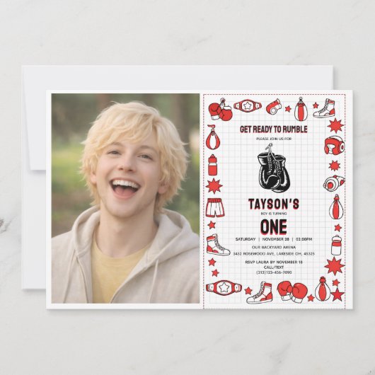 First Knockout Boxing 1st Birthday – Fun Kids Part 招待状 (正面)