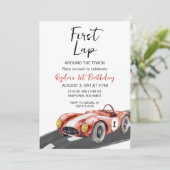 First Lap レースカー 1歳の誕生日招待状 招待状 (スタンド正面)