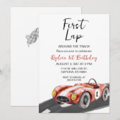 First Lap レースカー 1歳の誕生日招待状 招待状 (正面/裏面)