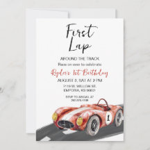 First Lap レースカー 1歳の誕生日招待状