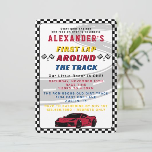 First Lap Around The Track Boys 1st Birthday Party 招待状 (スタンド正面)